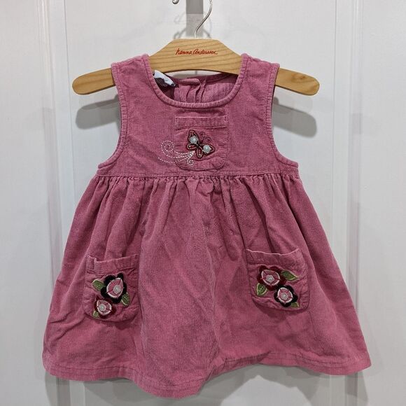 Samara Vtg Vintage 90s Dusty Rose Pink Flowers Butterfly Jumper Dress Girls 4T - Picture 2 of 6